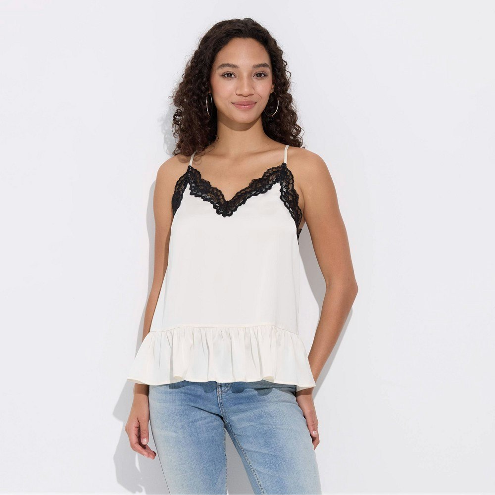 Women's Lace Satin V-Neck Peplum Cami: $28 Women's Lace Satin V-Neck Peplum Cami: $28