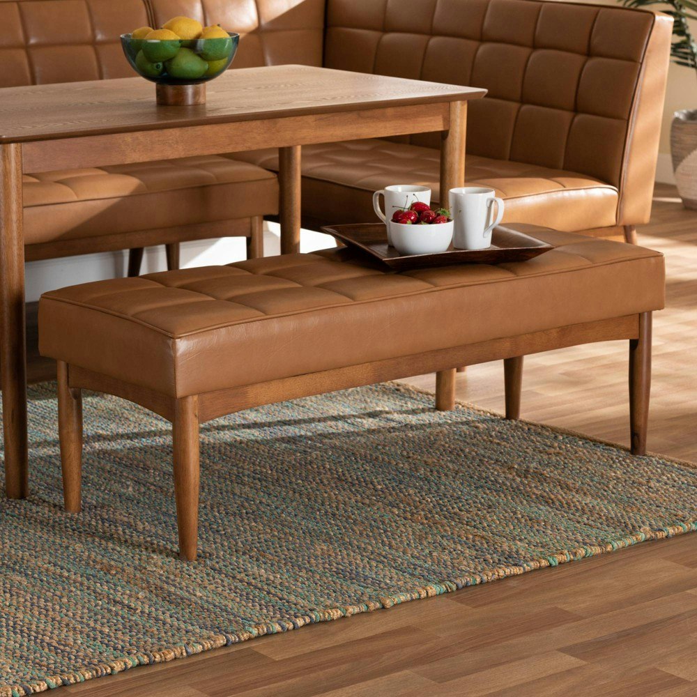 Baxton Studio Sanford Tan Faux Leather Dining Ottoman: $260.99 Baxton Studio Sanford Tan Faux Leather Dining Ottoman: $260.99
