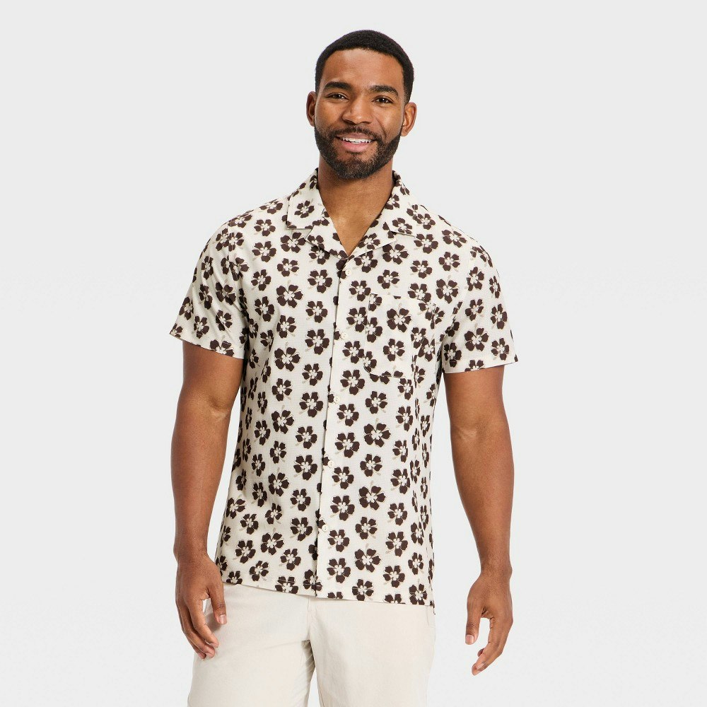 Men's Hibiscus Print Grid Button-Down Shirt: $30 Men's Hibiscus Print Grid Button-Down Shirt: $30