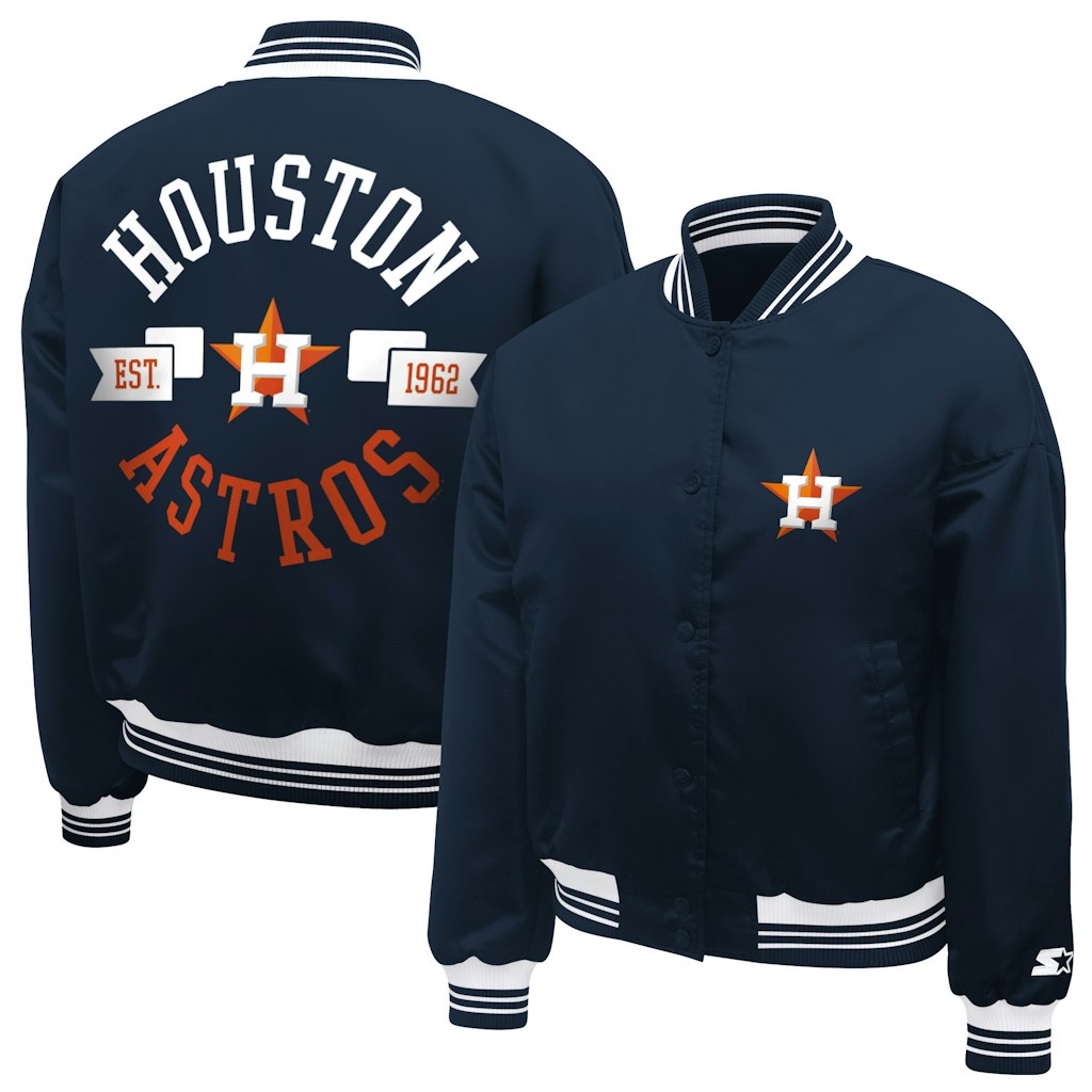 Starter Houston Astros Women's Cropped Satin Varsity Jacket: $129.99 Starter Houston Astros Women's Cropped Satin Varsity Jacket: $129.99