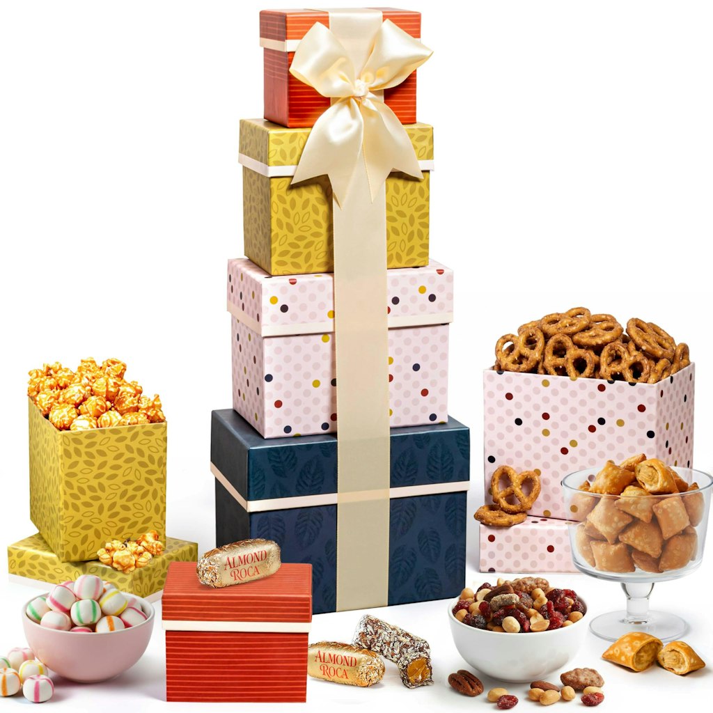 Broadway Basketeers Tower Snack Gift Basket: $28
