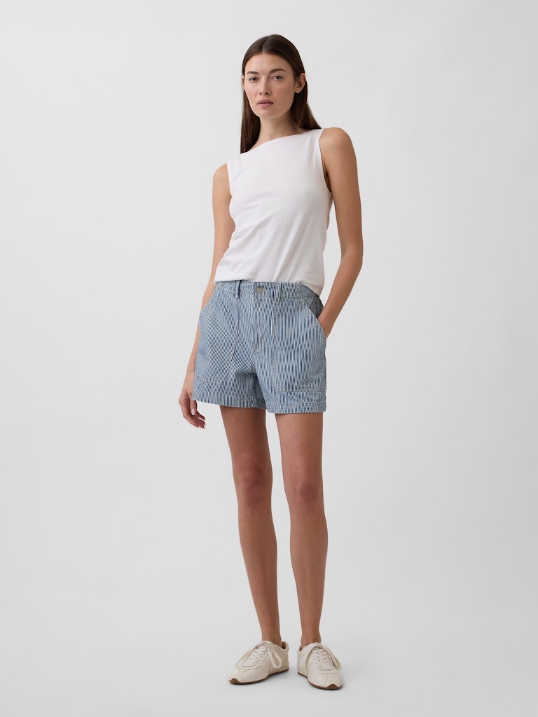 4-Inch Mid-Rise Striped Denim Utility Shorts: $22.99 4-Inch Mid-Rise Striped Denim Utility Shorts: $22.99