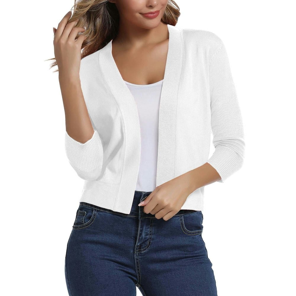 Folunsi Women's 3/4 Sleeve Viscose Cropped Cardigan Sweater: $17.99