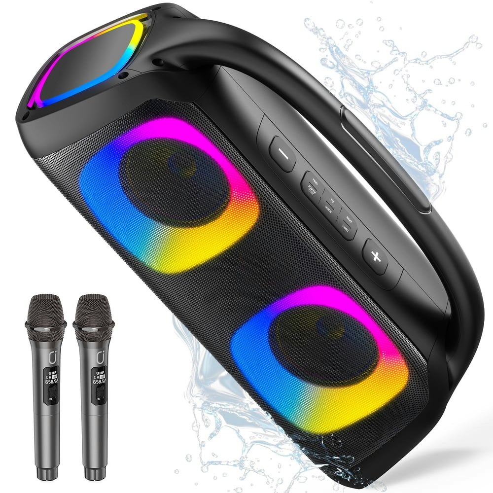 JYX 60W Bluetooth Party Speaker with 2 Wireless Microphones: $53.99