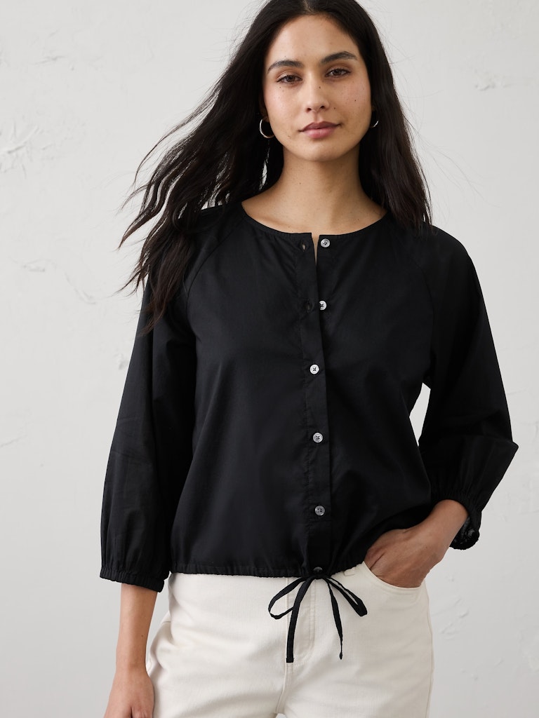Voile Blouson-Sleeve Drawstring-Hem Top: $44.97 Voile Blouson-Sleeve Drawstring-Hem Top: $44.97