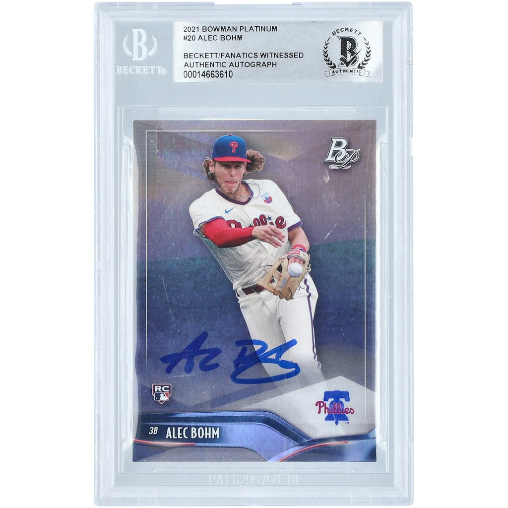 Alec Bohm Philadelphia Phillies Autographed 2021 Bowman Platinum Rookie Card: $179.99 Alec Bohm Philadelphia Phillies Autographed 2021 Bowman Platinum Rookie Card: $179.99