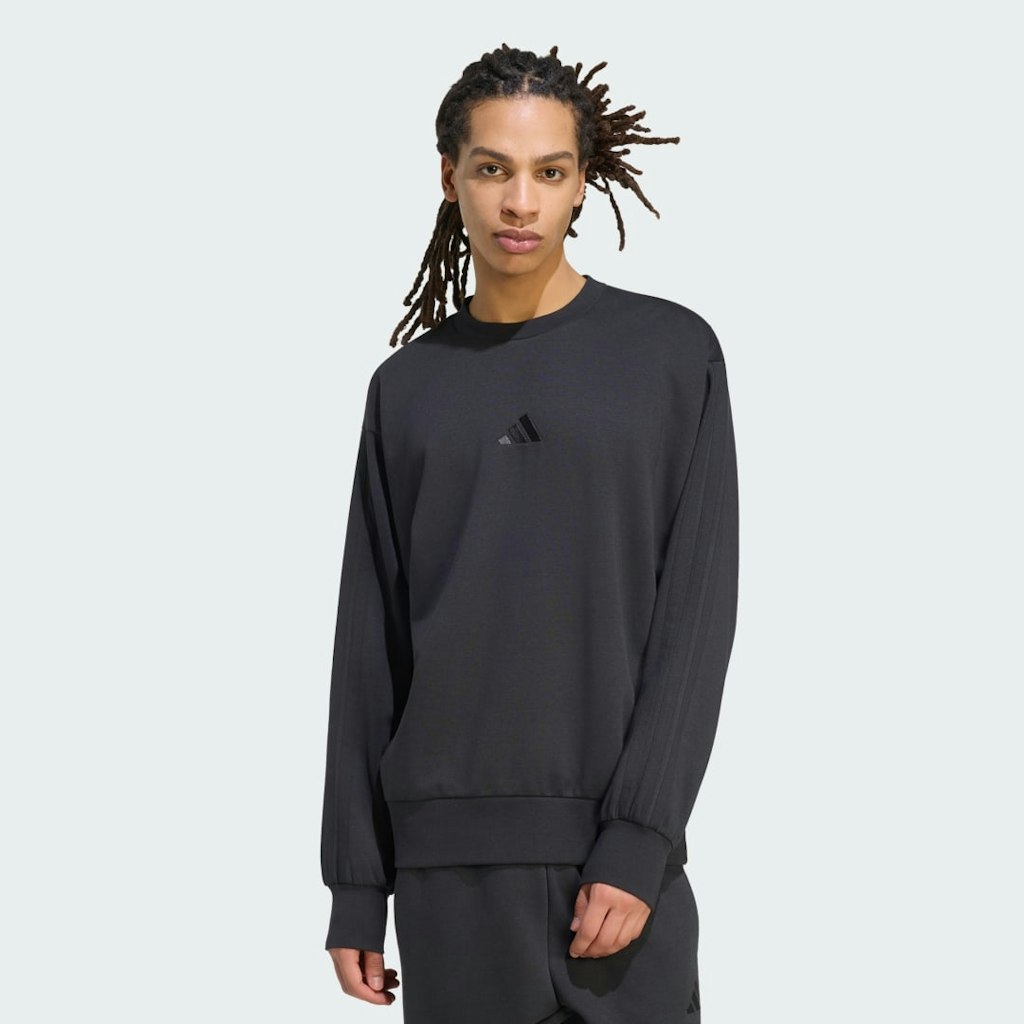 Essentials 3-Stripes Fleece Sweatshirt: $55