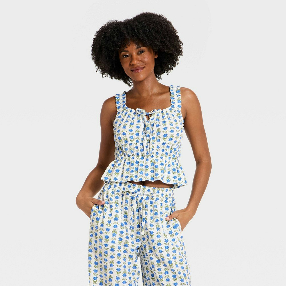 Auden Women's Ruffle Seersucker Tie-Front Tank Top: $20 Auden Women's Ruffle Seersucker Tie-Front Tank Top: $20