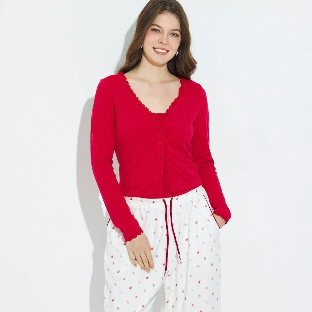 Wild Fable Women's Lace Trim V-Neck Cardigan Sweater: $35 Wild Fable Women's Lace Trim V-Neck Cardigan Sweater: $35
