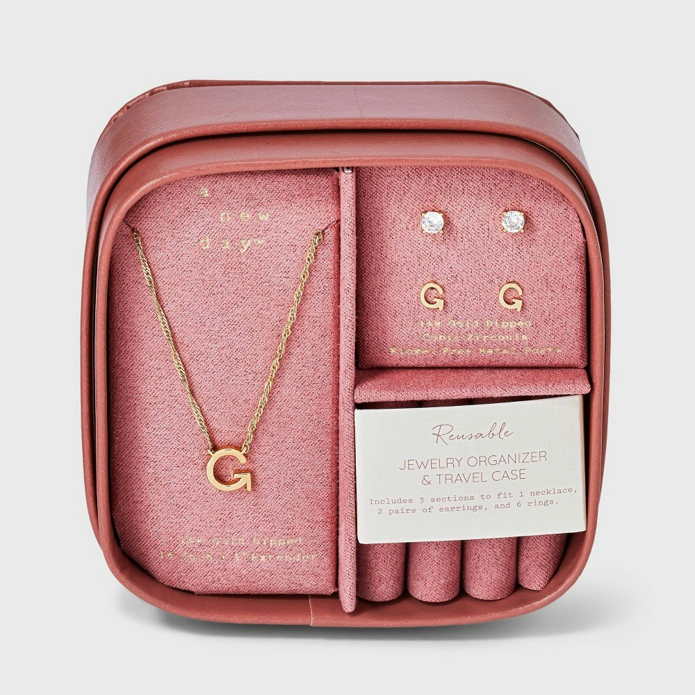A New Day Brass Polished Letter G Charm Necklace and Cubic Zirconia Stud Earrings 3-Piece Set: $21.25 A New Day Brass Polished Letter G Charm Necklace and Cubic Zirconia Stud Earrings 3-Piece Set: $21.25
