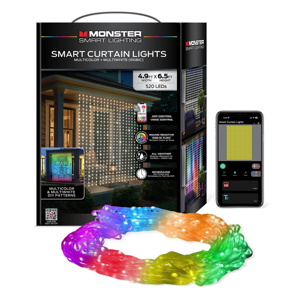 Monster RGBIC Smart Curtain Light Display 4.9ft x 6.5ft: $108