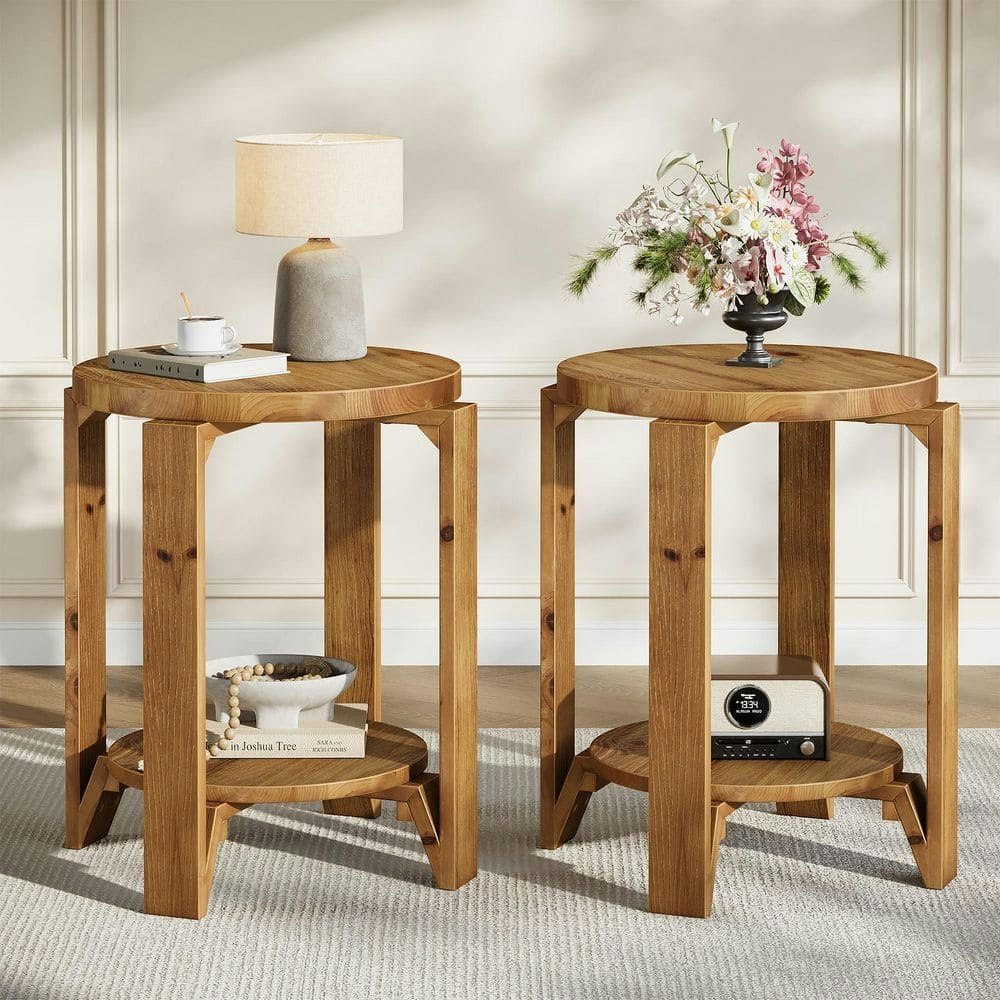 19.68-Inch Round Solid Wood 2-Tier End Table 2-Pack: $179.99