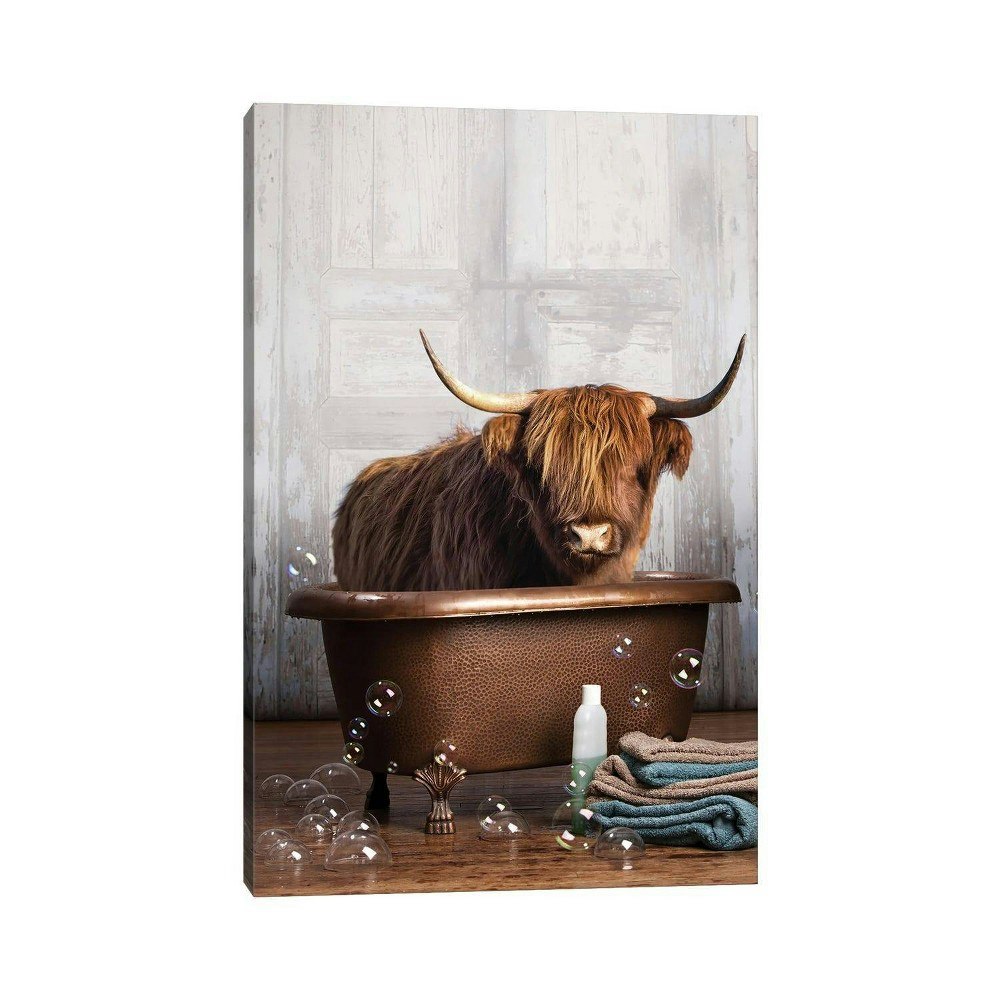 Highland Cow in the Tub 18" x 12" x 1.5" Canvas Wall Art: $45.99 Highland Cow in the Tub 18" x 12" x 1.5" Canvas Wall Art: $45.99