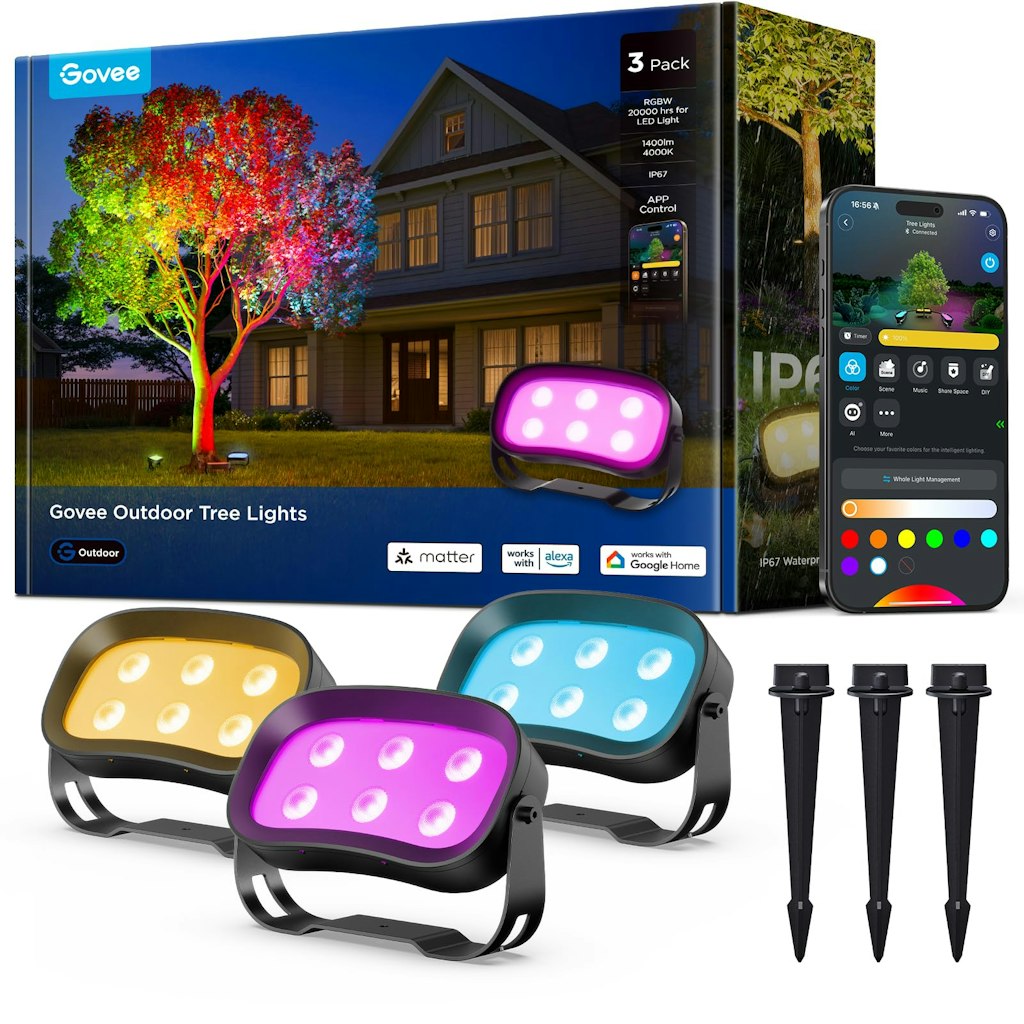 Govee Outdoor Tree Lights 3-Pack RGBWIC LED Landscape Lighting: $80