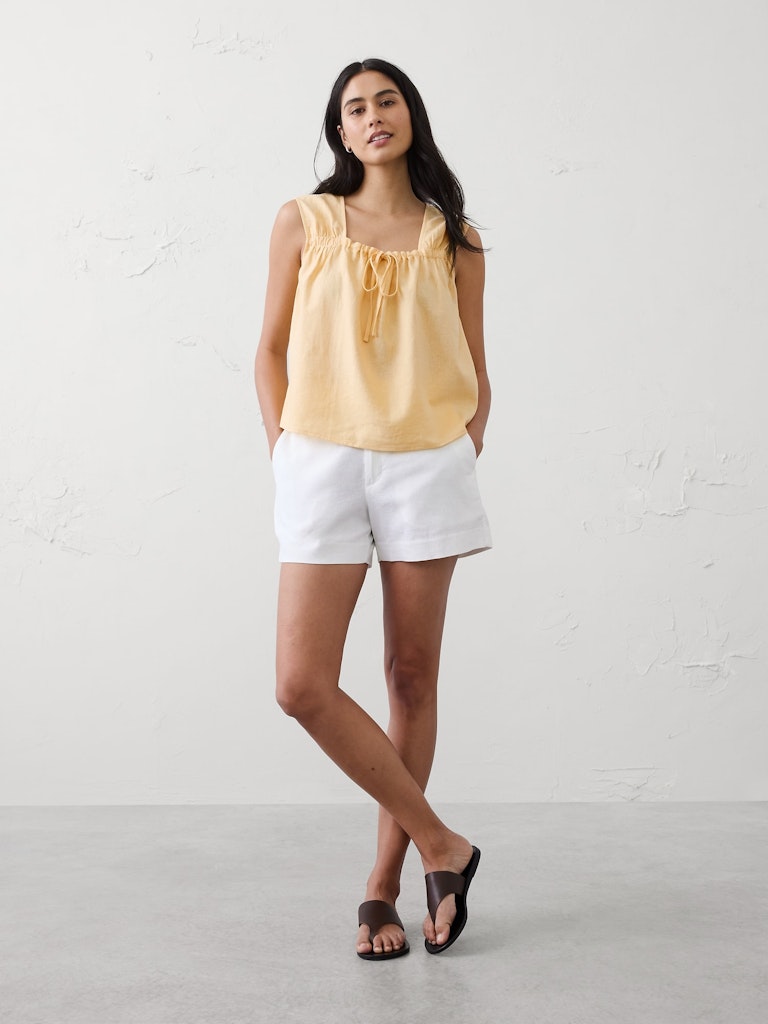 Linen-Blend Tied Popover Top: $59.97 Linen-Blend Tied Popover Top: $59.97