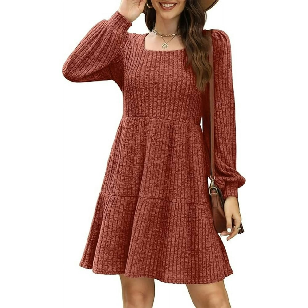 Qincao Women's Long Sleeve Square Neck Babydoll Sweater Dress: $13.79 Qincao Women's Long Sleeve Square Neck Babydoll Sweater Dress: $13.79