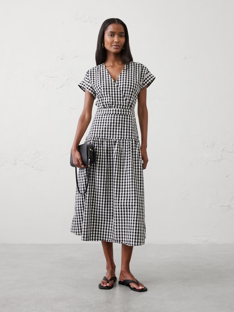 Poplin Surplice Midi Dress: $119.97