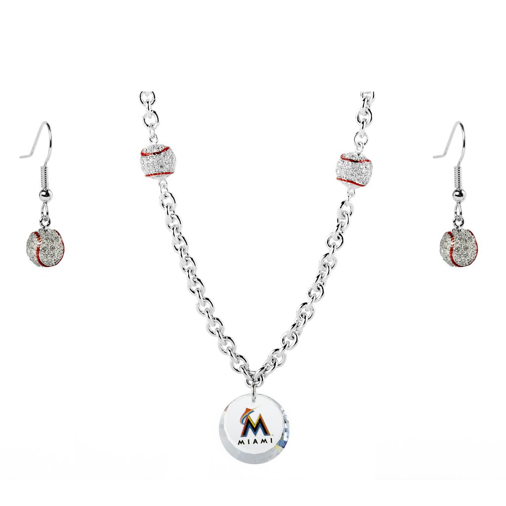 Miami Marlins Swarovski Crystal Baseball Necklace and Earrings Set: $164.99