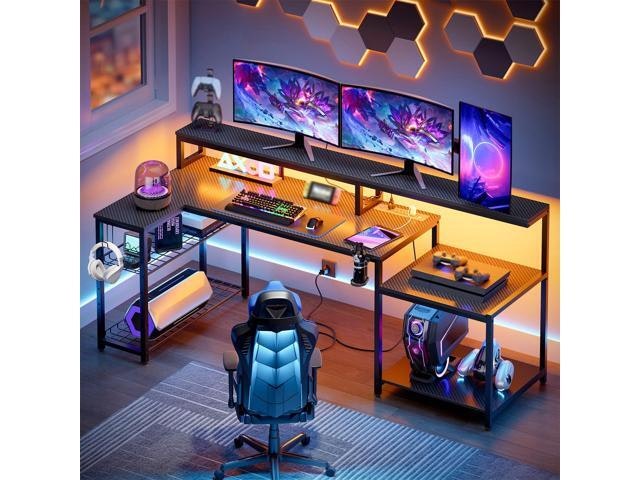 71-inch L-Shaped LED Gaming Desk with Power Outlets and Monitor Stand: $247.99 71-inch L-Shaped LED Gaming Desk with Power Outlets and Monitor Stand: $247.99