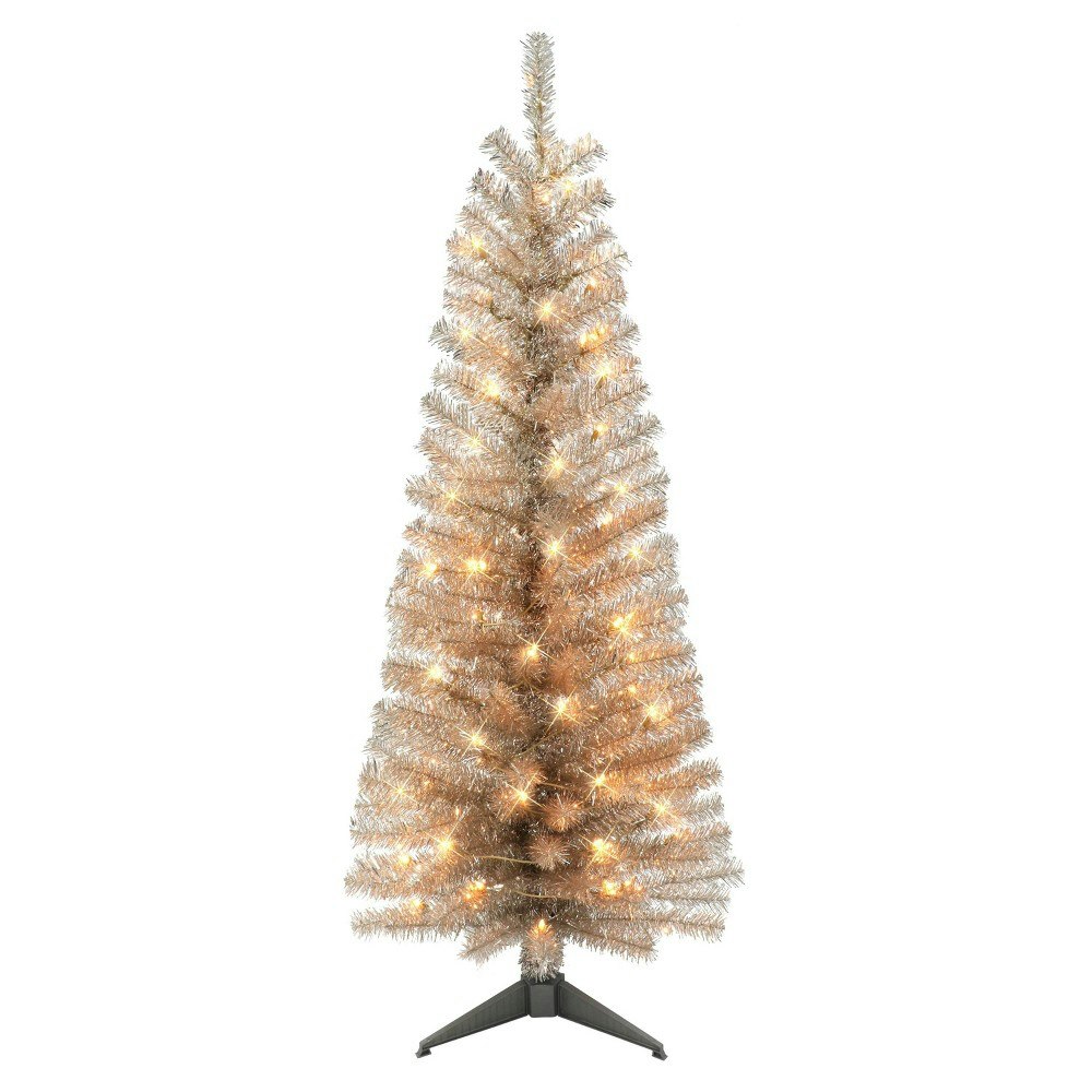 Puleo 4.5-Foot Pre-Lit Rose Gold Tinsel Artificial Christmas Tree: $80.99 Puleo 4.5-Foot Pre-Lit Rose Gold Tinsel Artificial Christmas Tree: $80.99
