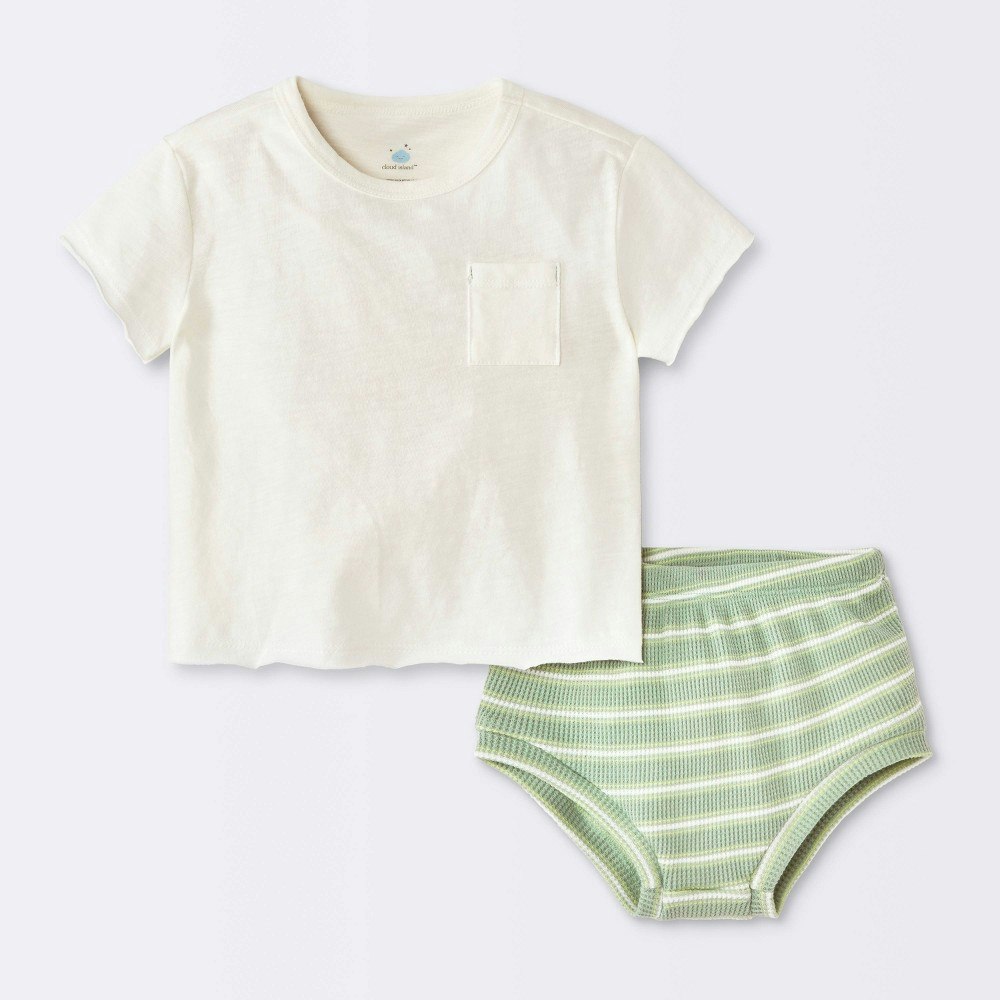 Cloud Island Baby Boys' 2-Piece Striped T-Shirt and Waffle Bloomer Set 6-9M: $12