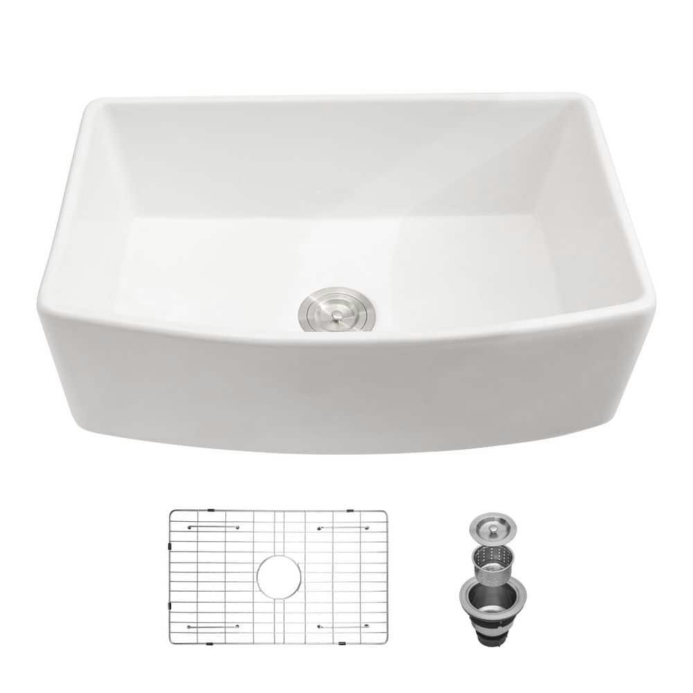 33-Inch Ceramic Drop-In Single Bowl Kitchen Sink with Bottom Grids: $288
