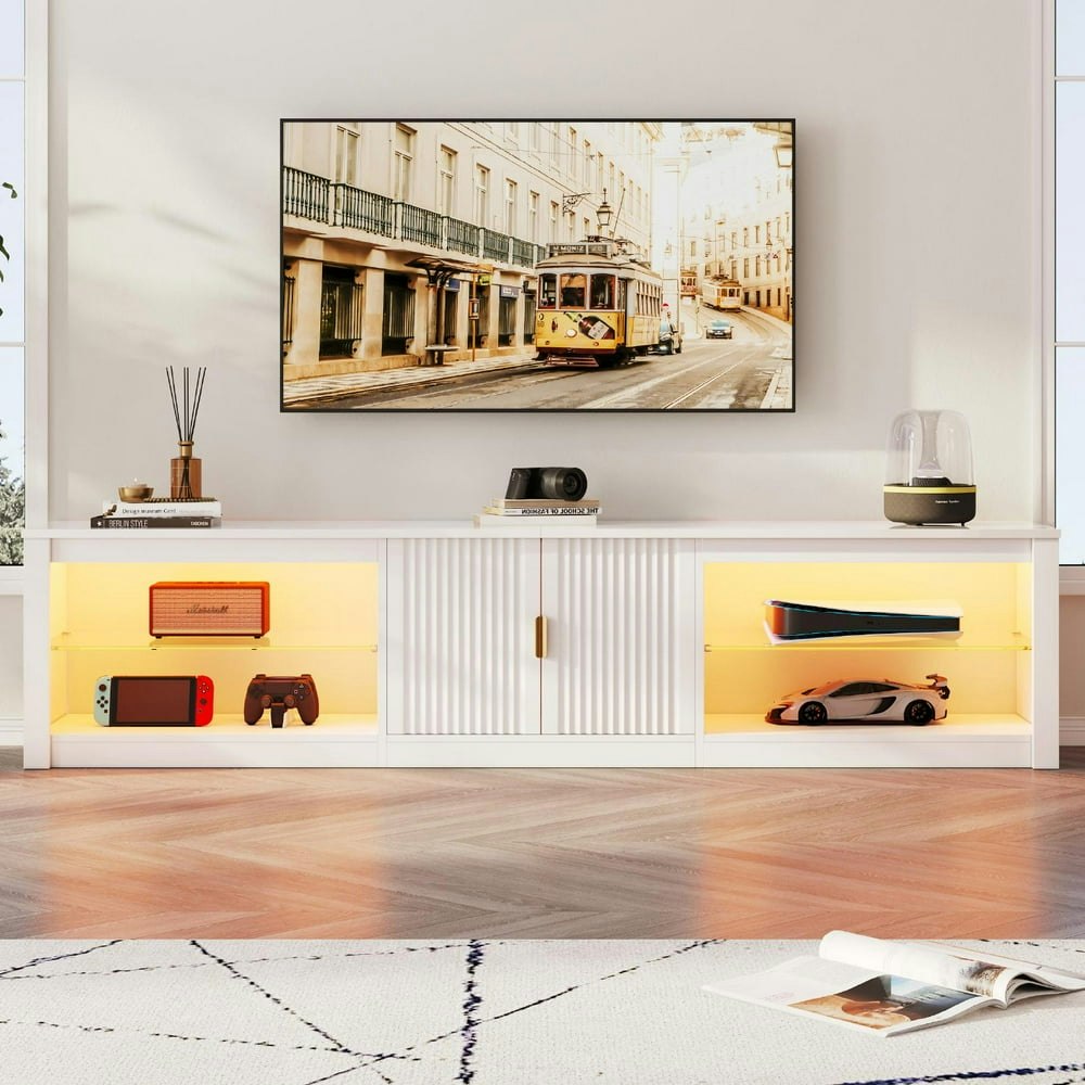 Bestier 80-Inch Fluted TV Stand with LED Lights: $169.99 Bestier 80-Inch Fluted TV Stand with LED Lights: $169.99