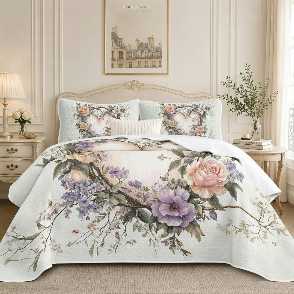 Flymme Queen Floral Quilt Bedspread Set 3-Piece: $40.99 Flymme Queen Floral Quilt Bedspread Set 3-Piece: $40.99