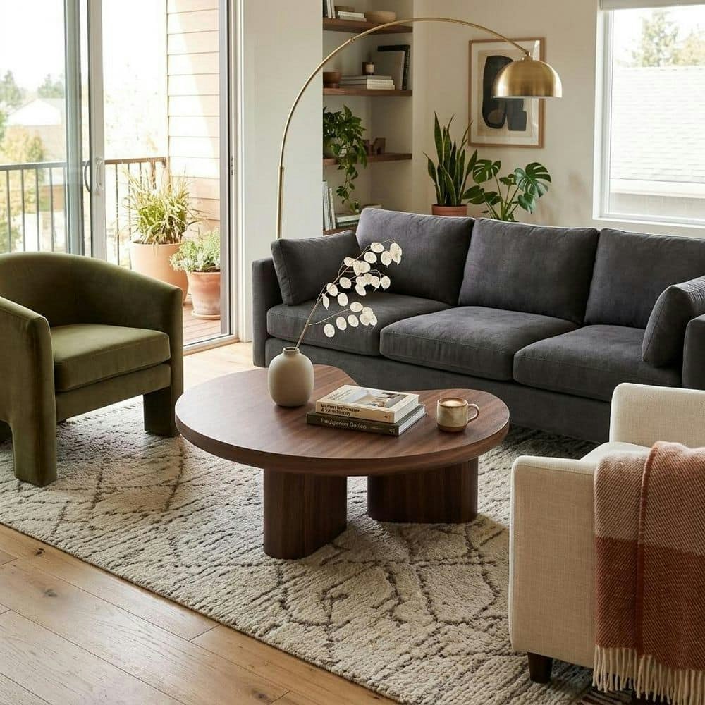 Curate 35-Inch Smoked Oak Kidney-Shaped Wood Coffee Table: $837.67