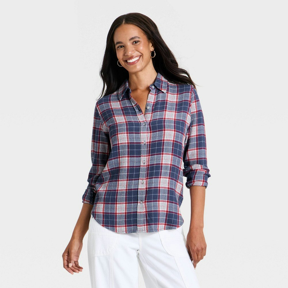 Universal Thread Women's Long Sleeve Button-Down Plaid Shirt XL: $28