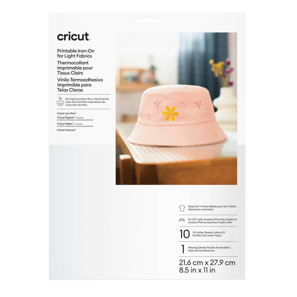 Cricut 8.5"x11" Printable Iron-On for Light Fabrics 10-Pack: $16.99 Cricut 8.5"x11" Printable Iron-On for Light Fabrics 10-Pack: $16.99
