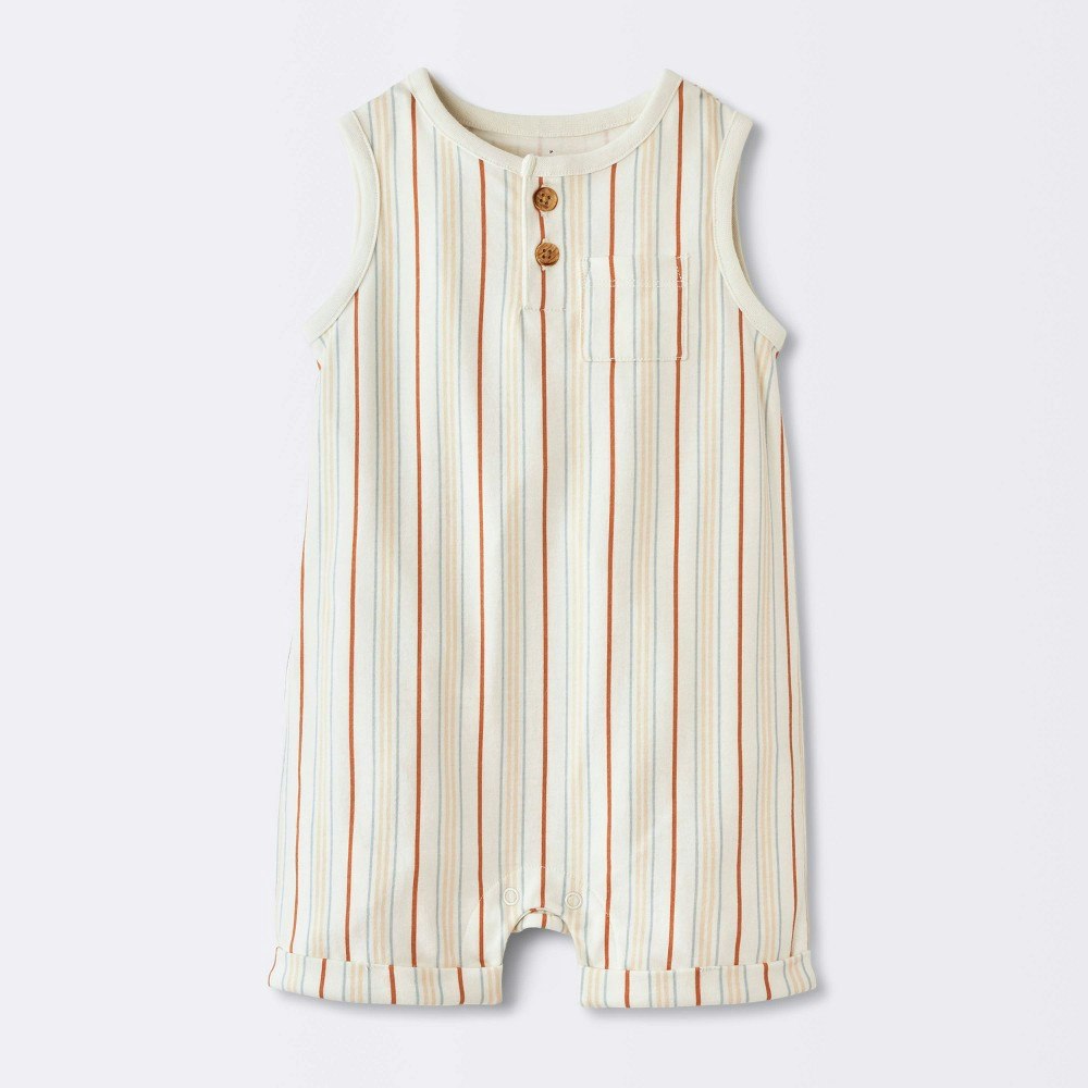 Cloud Island Baby Boys' Striped Henley Tank Romper 3-6M: $8