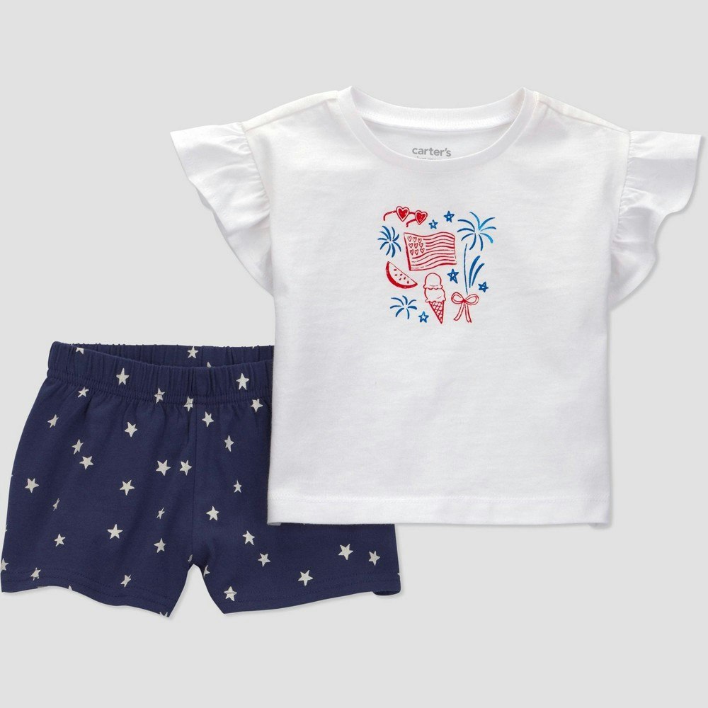 Carter's Just One You Baby Girls' 4th of July 2-Piece Ruffle T-Shirt and Shorts Set 6M: $11