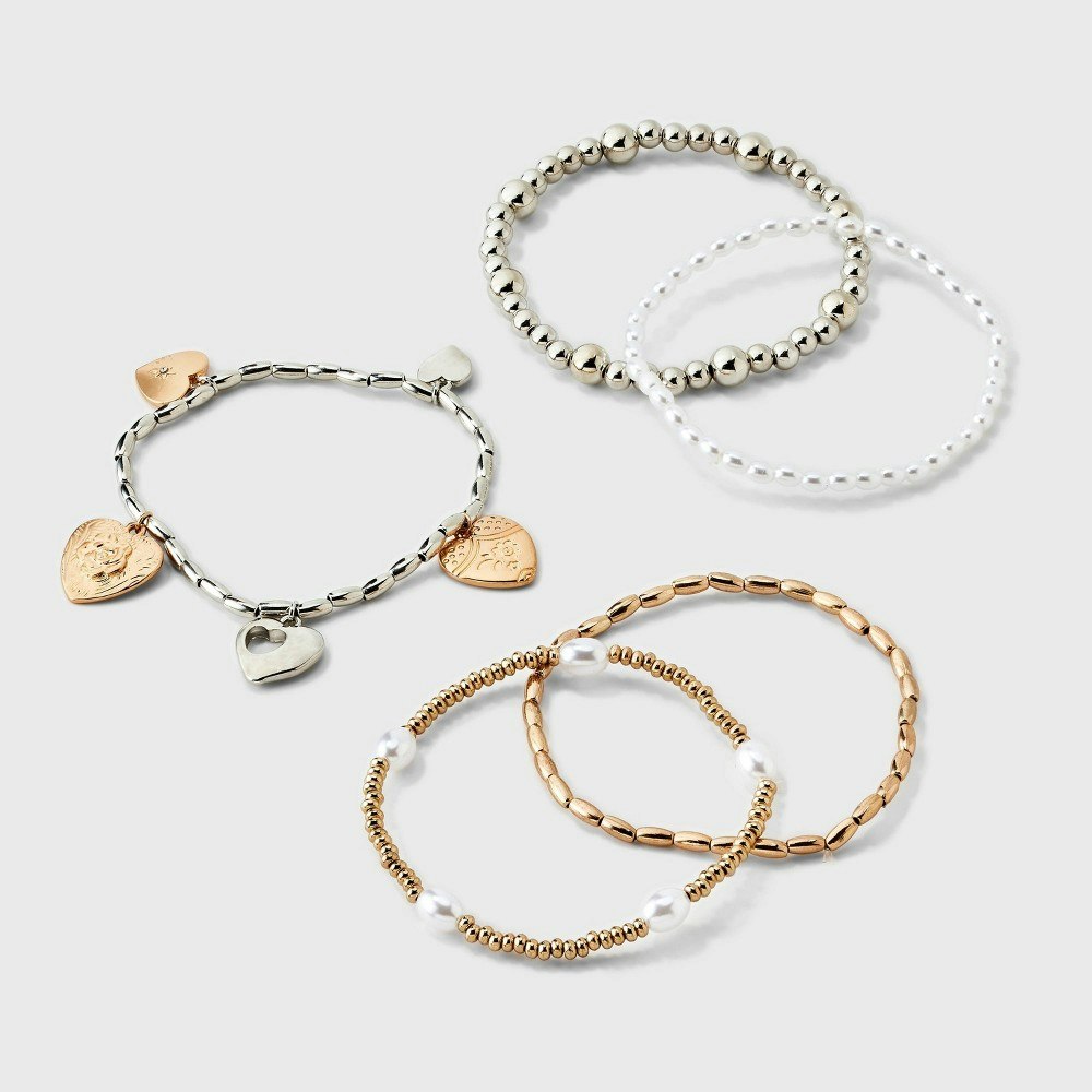 Wild Fable Heart Charm and Pearl Bracelet 5-Piece Set: $10.20