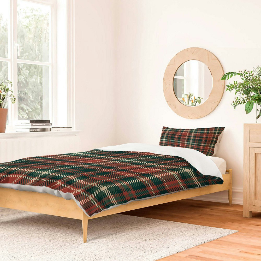 Deny Designs Avenie Vintage Christmas Plaid Twin Duvet Cover and Sham Set: $159.99