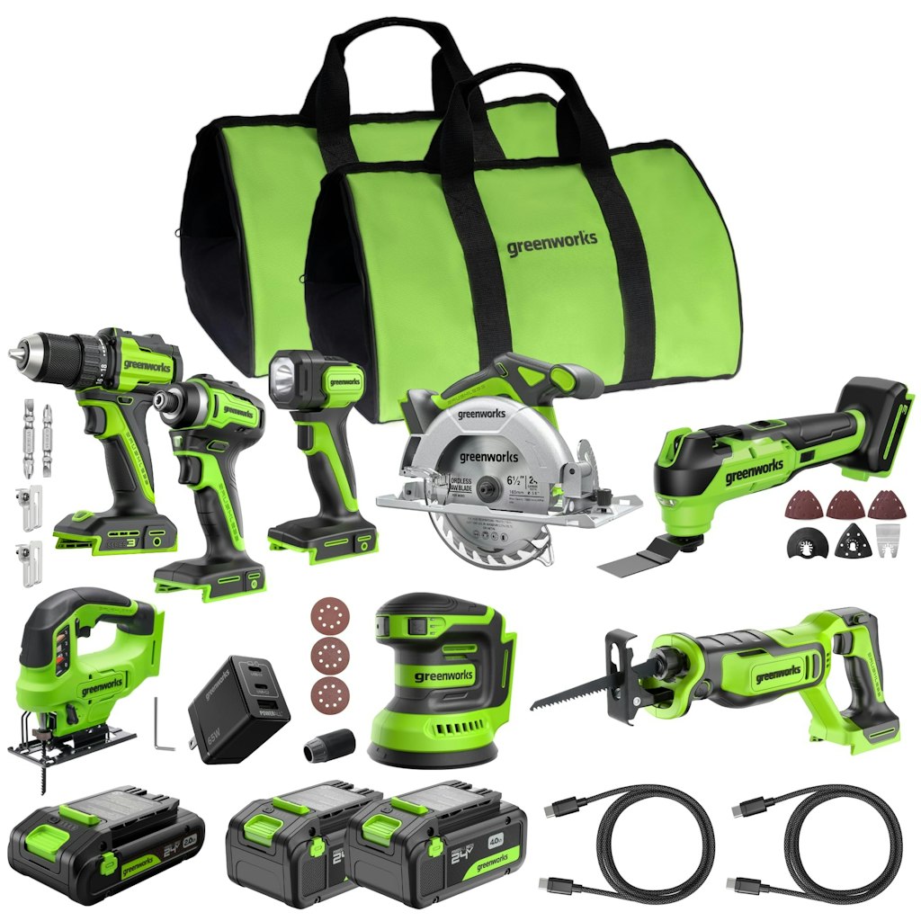 Greenworks 24V 8-Tool Combo Kit w/ Batteries & Charger: $322