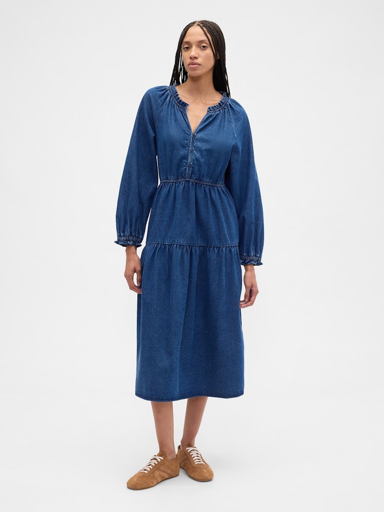 Tiered Denim Western Midi Dress: $34.99 Tiered Denim Western Midi Dress: $34.99