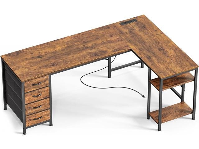 Huuger 63-Inch L-Shaped Desk with Fabric Drawers and Power Outlets: $225.70