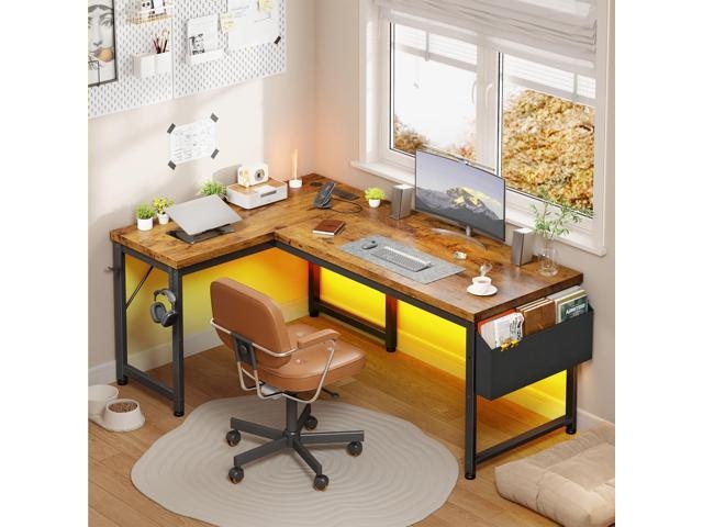 63-Inch L-Shaped Home Office Desk with Power Outlets and LED Lights: $159.99 63-Inch L-Shaped Home Office Desk with Power Outlets and LED Lights: $159.99