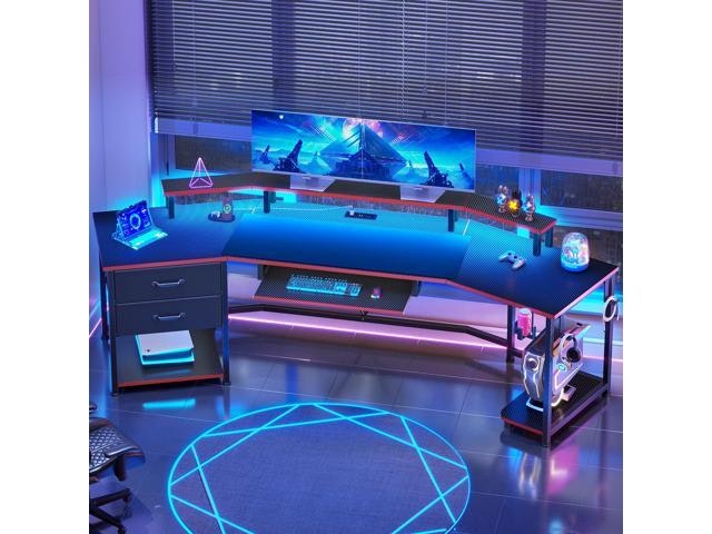 79-Inch U-Shaped Gaming Desk with Drawers, Power Strip, and LED Lights: $224.99 79-Inch U-Shaped Gaming Desk with Drawers, Power Strip, and LED Lights: $224.99