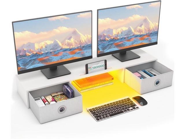 Yaohuoo Dual Monitor Stand with LED Lights and Drawers: $79.98