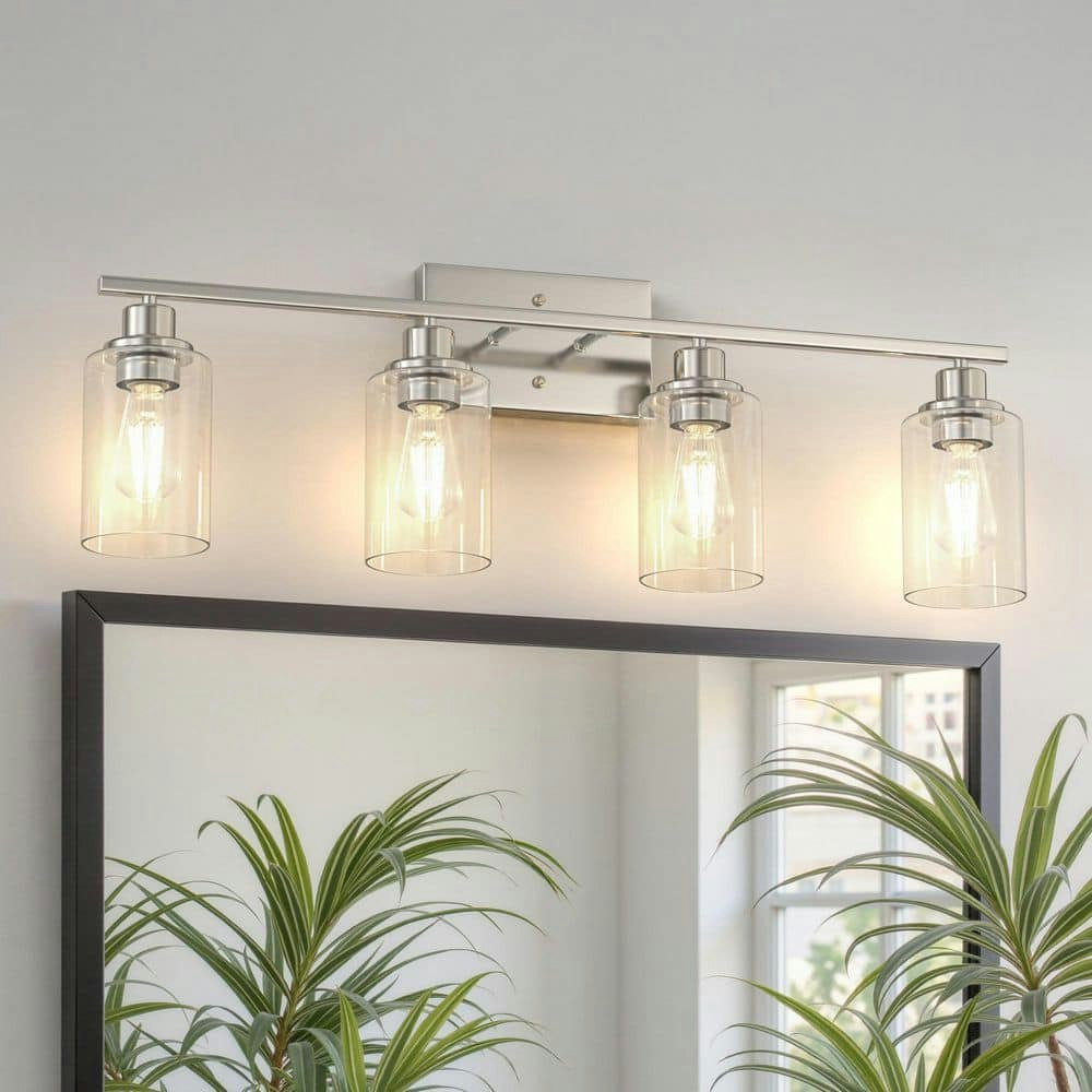 32-Inch 4-Light Brushed Nickel Industrial Bathroom Vanity Light: $119.80 32-Inch 4-Light Brushed Nickel Industrial Bathroom Vanity Light: $119.80