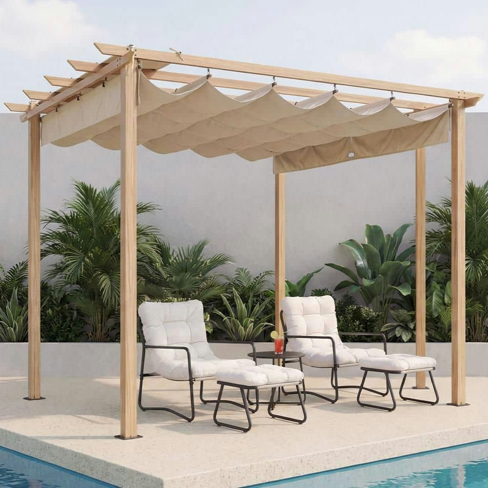 10x10-Foot Aluminum Outdoor Pergola with Retractable Canopy: $401 10x10-Foot Aluminum Outdoor Pergola with Retractable Canopy: $401