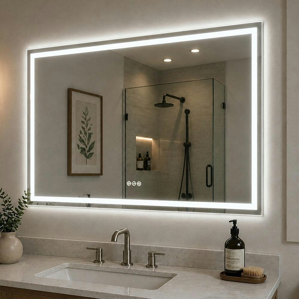 Aura 48" x 36" Rectangular Frameless LED Anti-Fog Vanity Mirror: $299 Aura 48" x 36" Rectangular Frameless LED Anti-Fog Vanity Mirror: $299