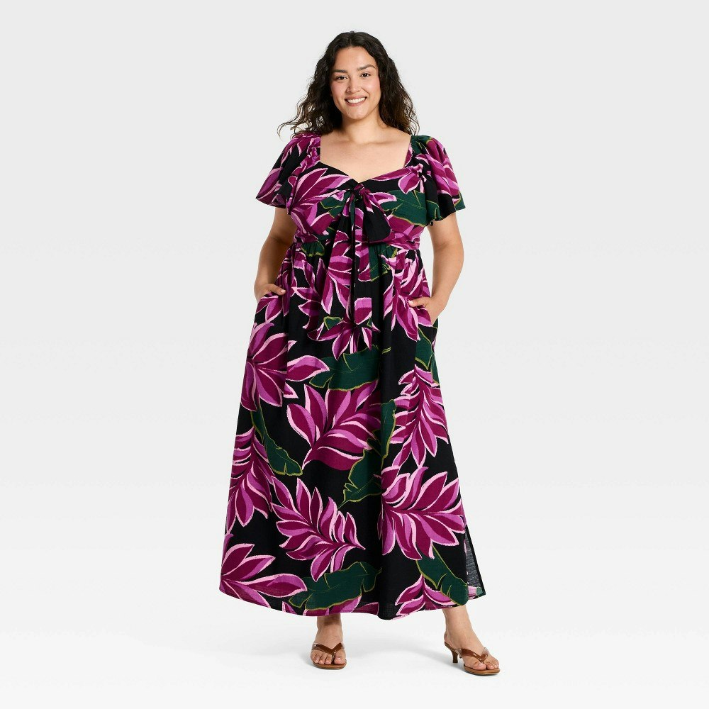 Ava & Viv Women's Plus Flutter Short Sleeve Tie-Front Maxi Summer Dress: $45 Ava & Viv Women's Plus Flutter Short Sleeve Tie-Front Maxi Summer Dress: $45