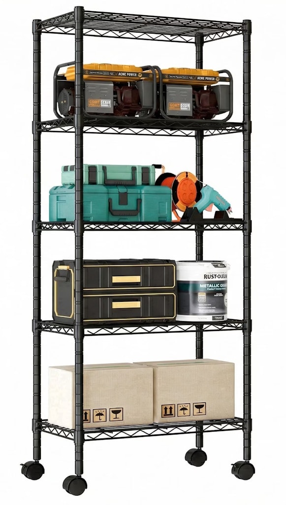 EDX 5-Tier Adjustable Wire Shelving Rack w/ Wheels: $23