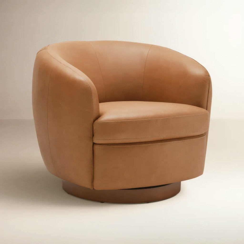 Joss & Main Marcy Genuine Leather Swivel Barrel Chair: $729