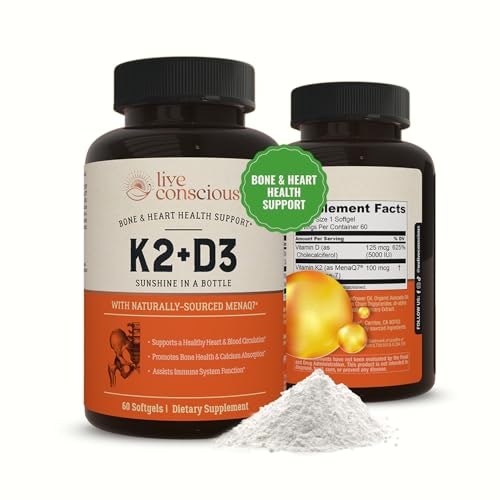 Live Conscious Vitamin K2 MK7 w/ D3 5,000 IU 60-Softgel Supplement: $18 via Sub & Save