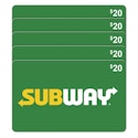 Subway Five $20 eGift Cards ($100 Value) for $80 + email delivery