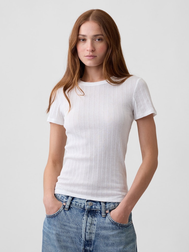 Essential Ribbed Pointelle Crewneck T-Shirt: $11.99